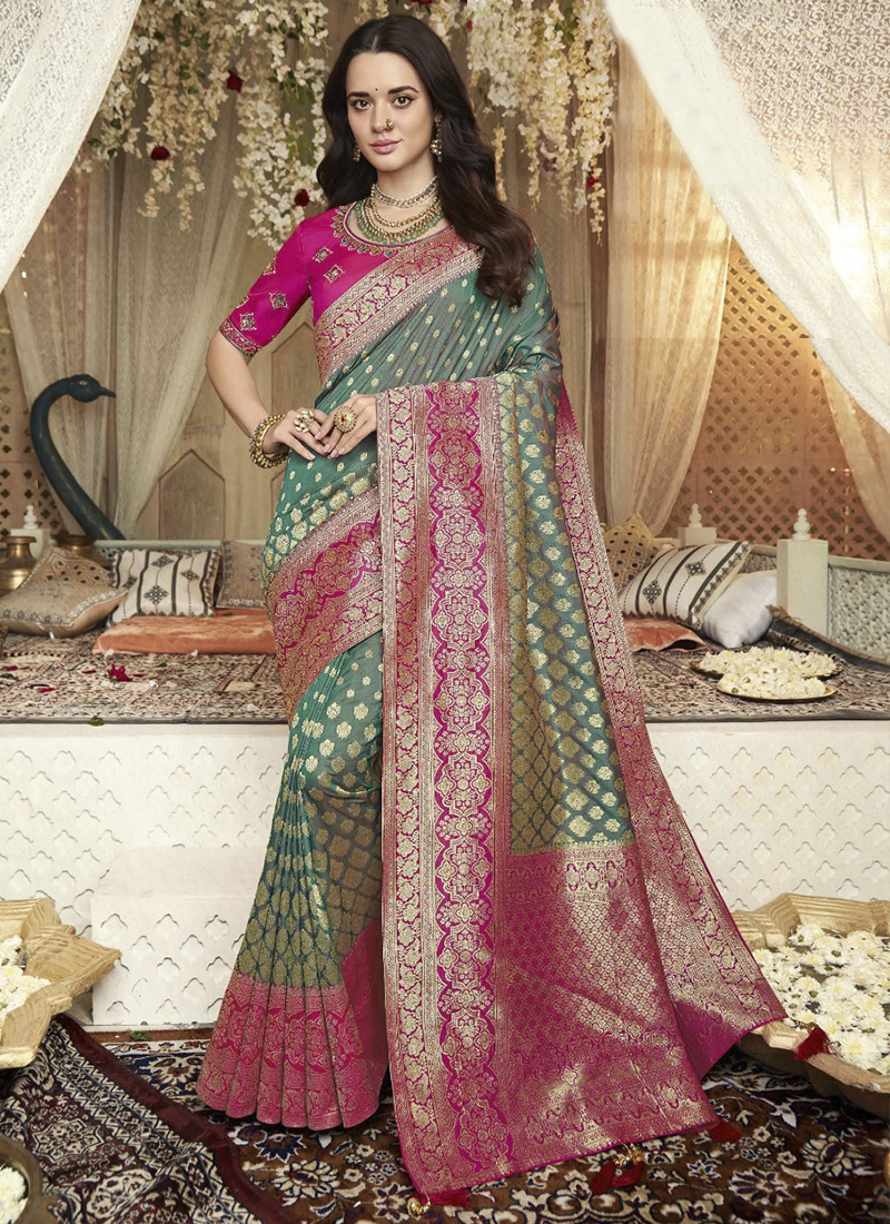 Reception Wear Soft Banarasi Silk Dark Pink Jacquard Saree – Rajyogam