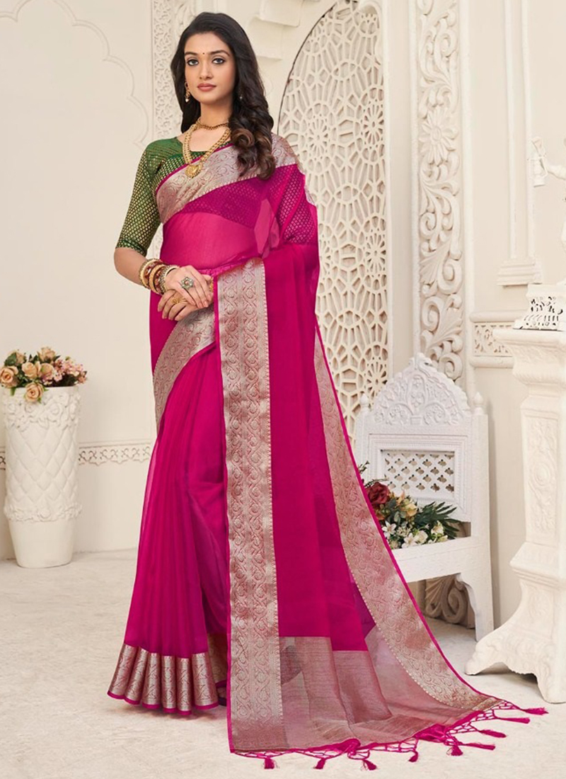 Buy Dark Magenta Pink Dola Silk Saree online-Karagiri – Karagiri Global