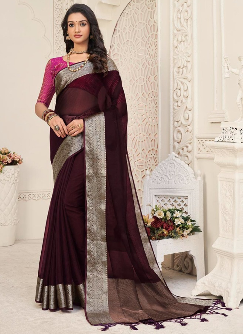 Saree Wine Color Saree Sari With Stitched Blouse Ready to Wear Silk Saree  Indian Saree Designer Saree Wedding Bridal Saree, Rr-sawariya - Etsy
