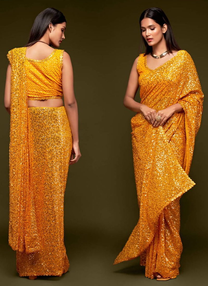 Buy Mustard Yellow Georgette Saree Online