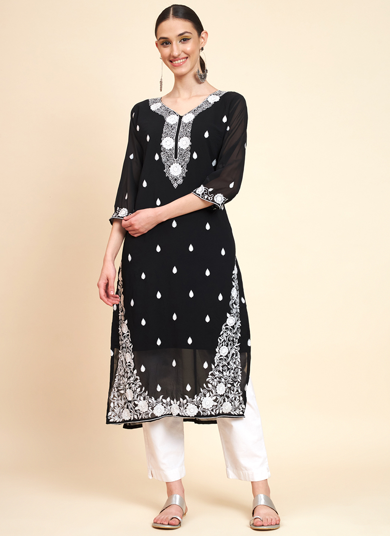 Buy online Ada Hand Embroidered Dark Green Georgette Lucknowi Chikankari  Kurti With Slip from Kurta Kurtis for Women by Ada for ₹1990 at 0% off |  2024 Limeroad.com