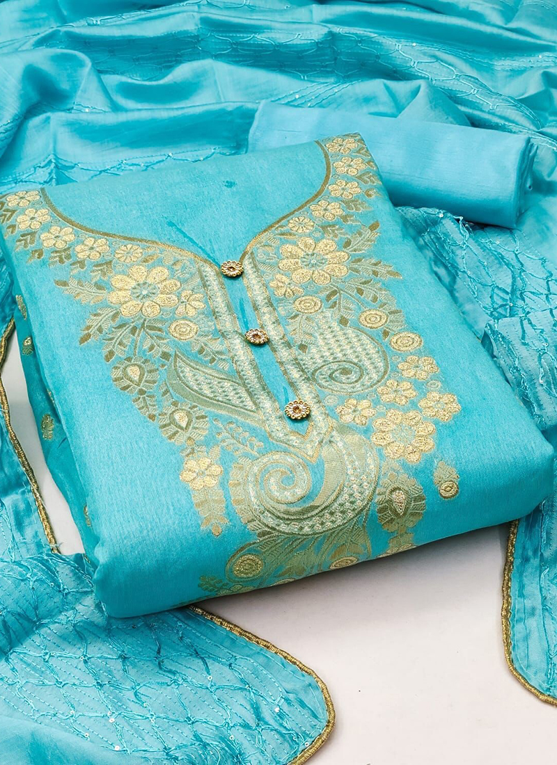 Designer Banarasi Silk Dress Material In Maroon Color