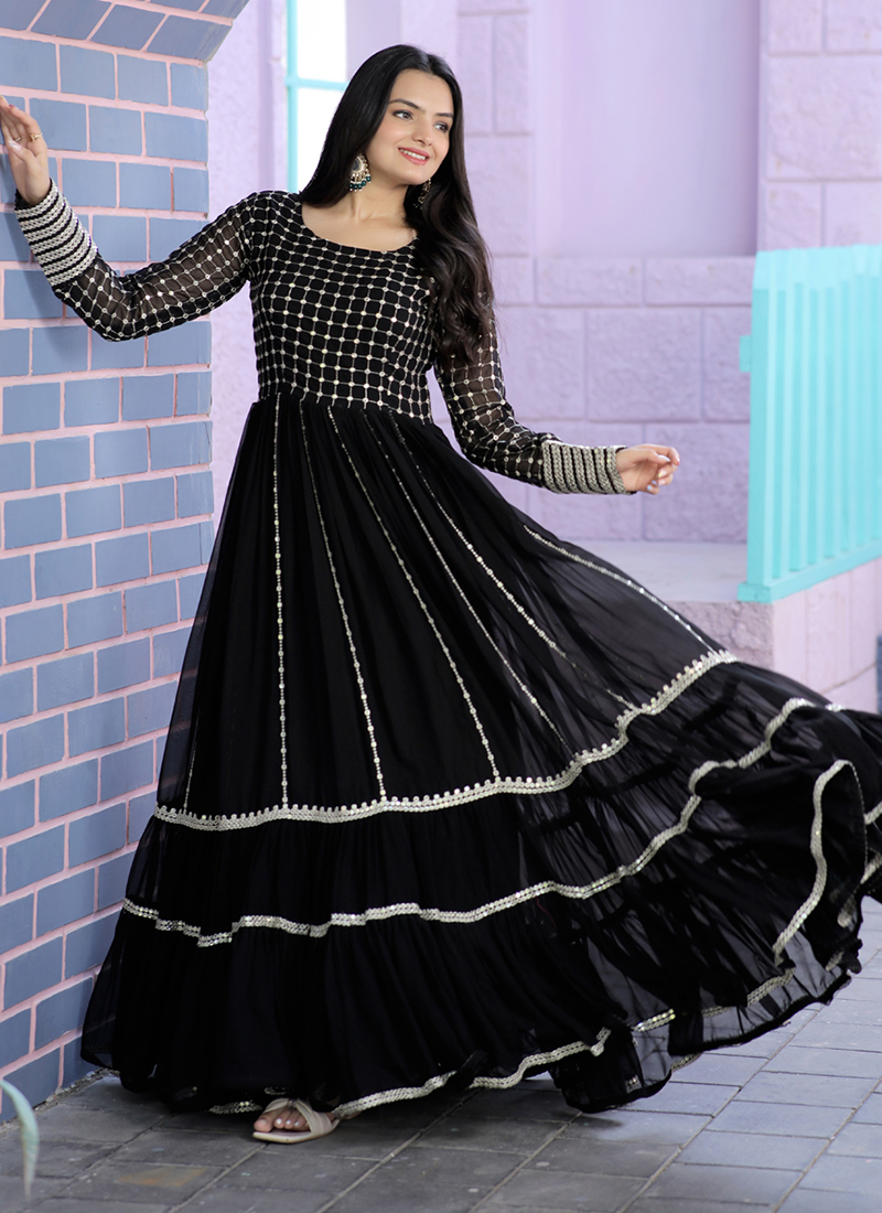 Buy Party Wear Printed Grey Black Cotton Gown at Amazon.in