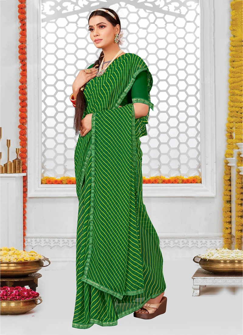 Traditional Saree With Running Blouse Georgette Fabric Rajasthani Leheriya  Print | eBay