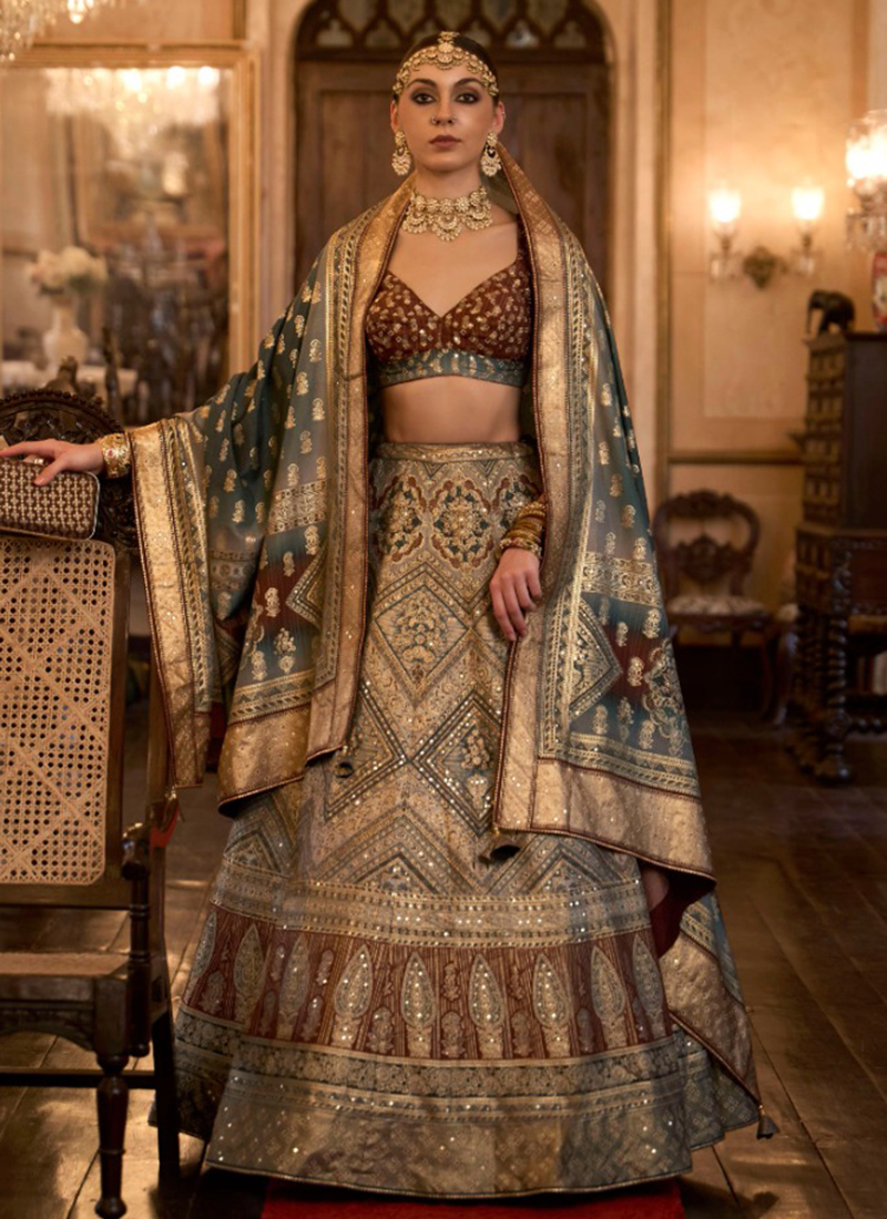 Sabyasachi Grey Lehenga Choli with Embroidery Work