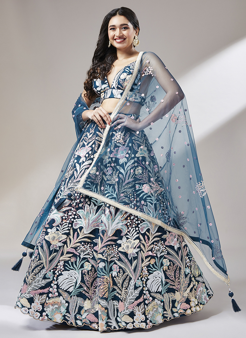 Bridal Velvet With Sequence Embroidery Work Lehenga Choli For Wedding –  Cygnus Fashion