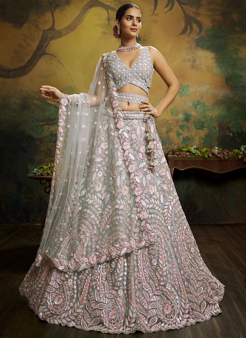 Sea Green Silk Long Indian wedding Anarkali Suit 32001