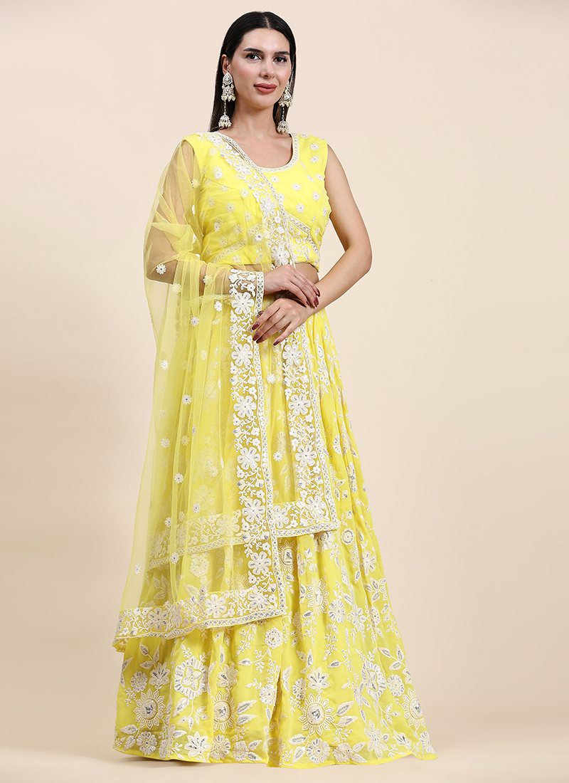 Beautiful yellow embroidered georgette lehenga choli - shop lance –  ShopLance