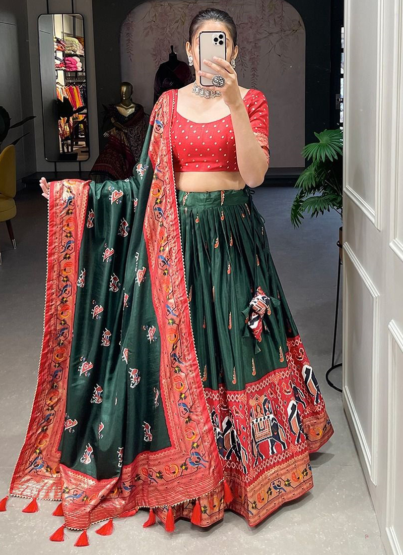 Multicolor Pure Rera Silk Digital Printed Work Lehenga Choli - Zakarto