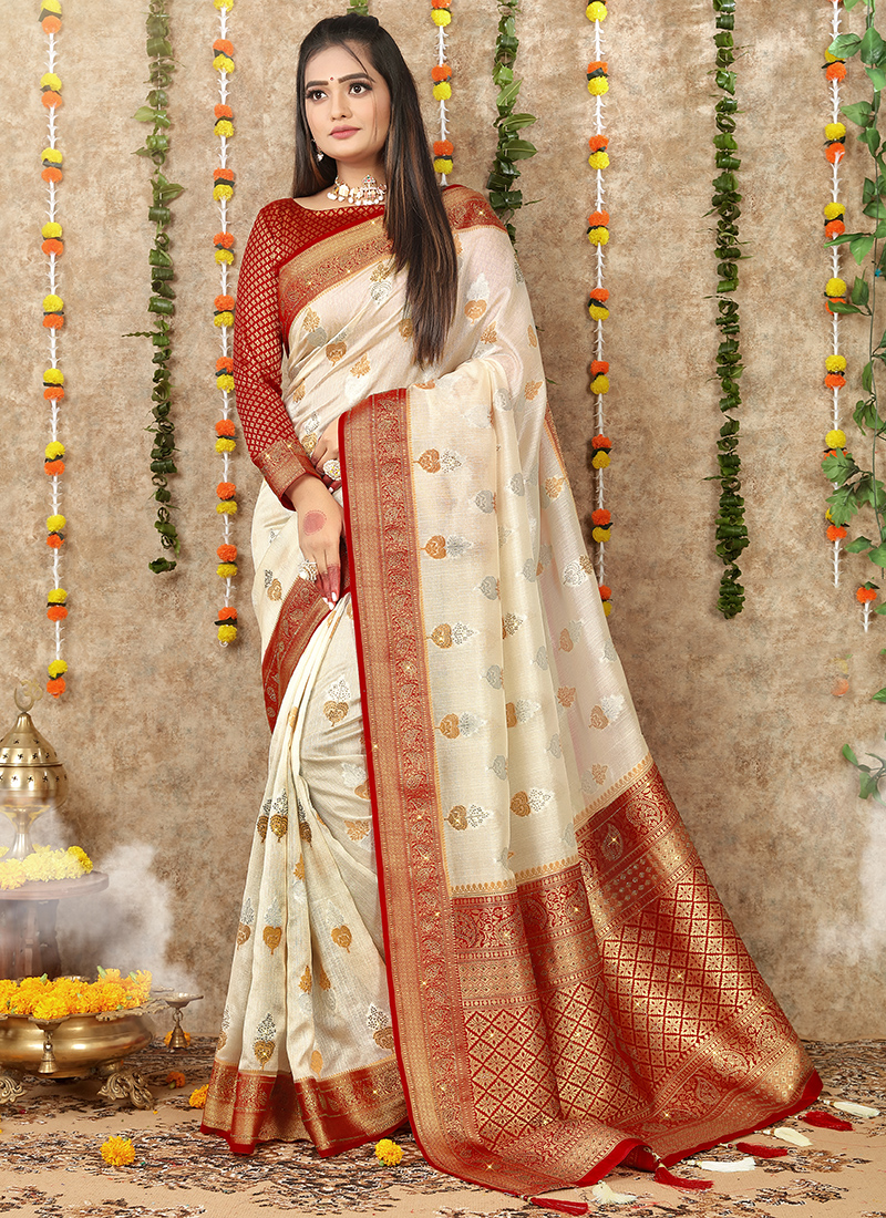 Buy Cream Colour Saree Online - Saree.com