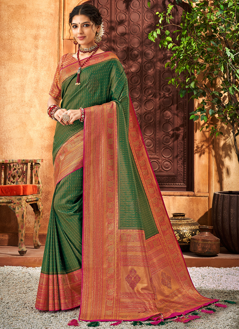 Wedding Function Wear Green Color Silk Saree