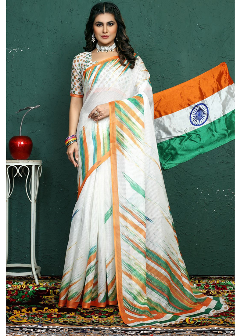 White saree clearance for independence day