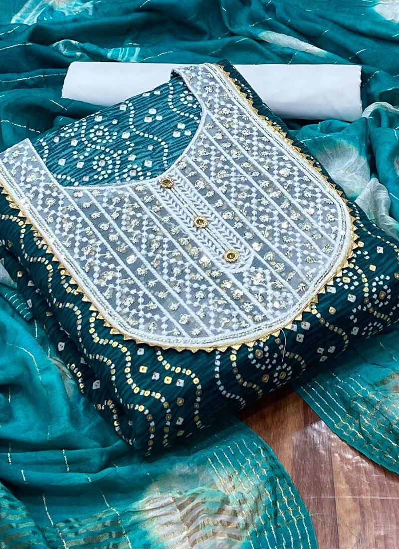 Rama Green Printed Cotton Blend Dress Material