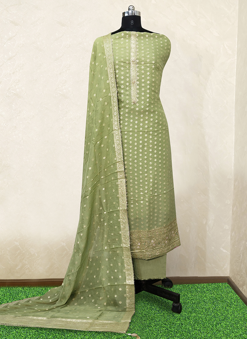 Buy Festival Wear Grey Embroidery Work Chanderi Punjabi Dress Material  Online From Surat Wholesale Shop.