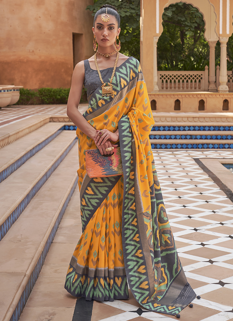 Festival Wear Mustard Patola Silk Saree SHUBHARAMBH3 597