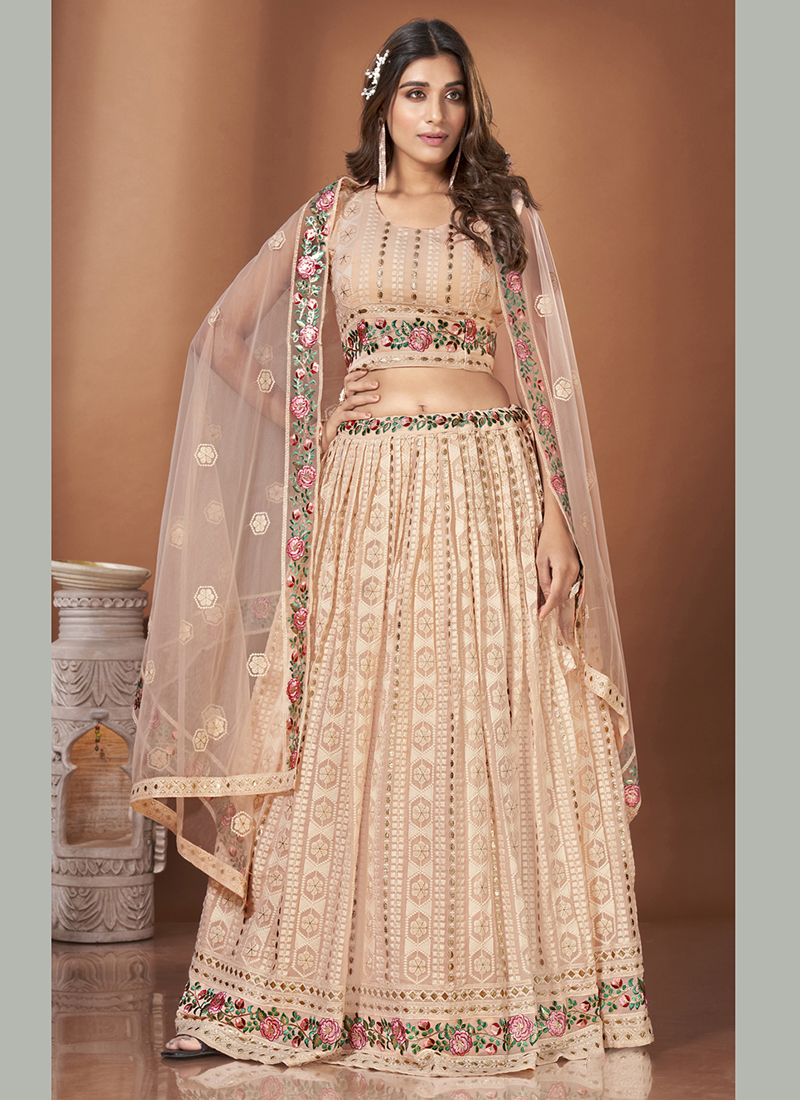 Buy Brown Digital Printed Georgette Ready To Wear Lehenga Choli Online