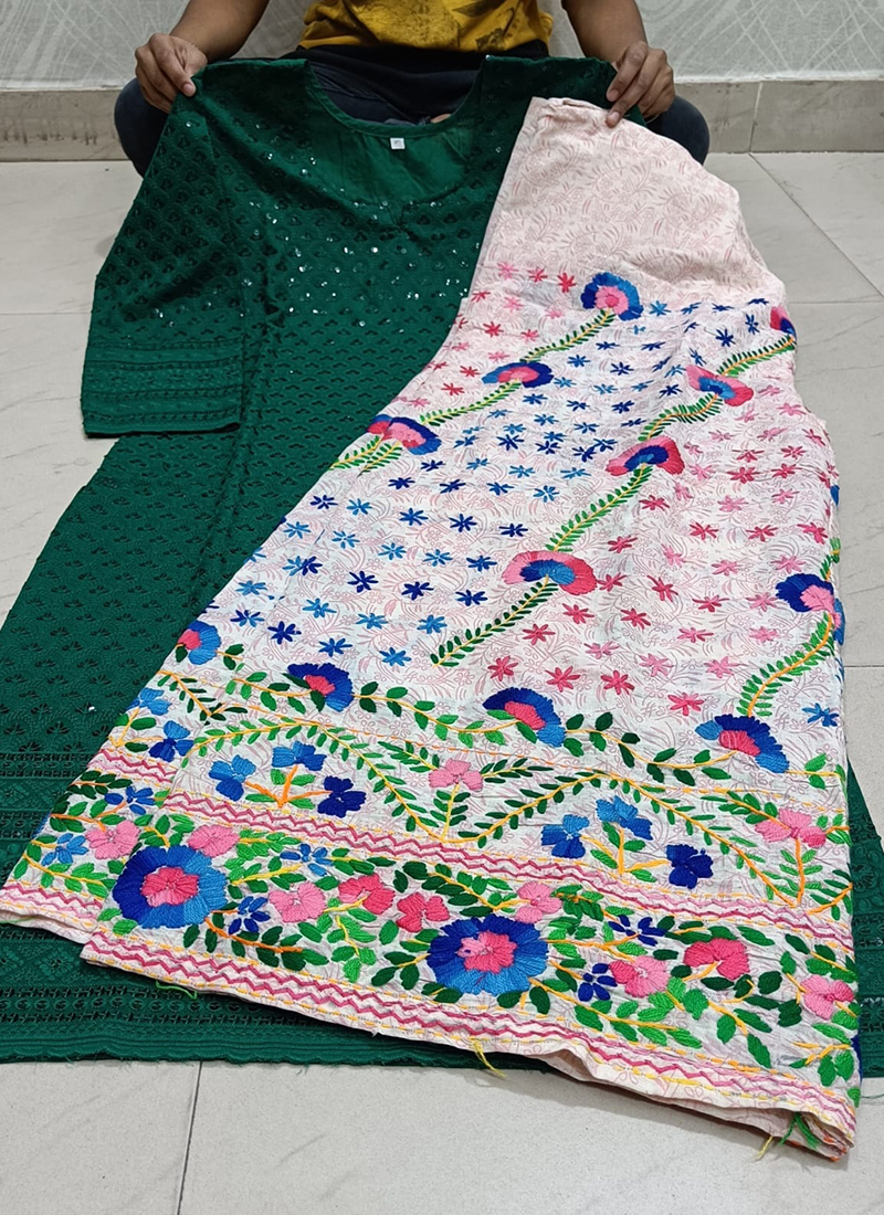 Mazhar ali collection - Single available...1300 with ship *KCA's Chikankari  Kurti Zari Sharara* *Pure Cotton Fabric Coloured Beautiful Chikan  Embroidered Sequins work Kurtis motifs may vary As per availability* *Sizes  38 40