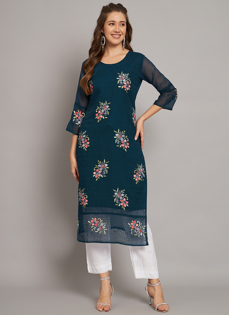 Stylish Blue Georgette Kurti  59 OFF Rs 97900 Only FREE Shipping  Extra  Discount  online Sabse Sasta in India  Tunic for Women  77820141231   iStYle99com