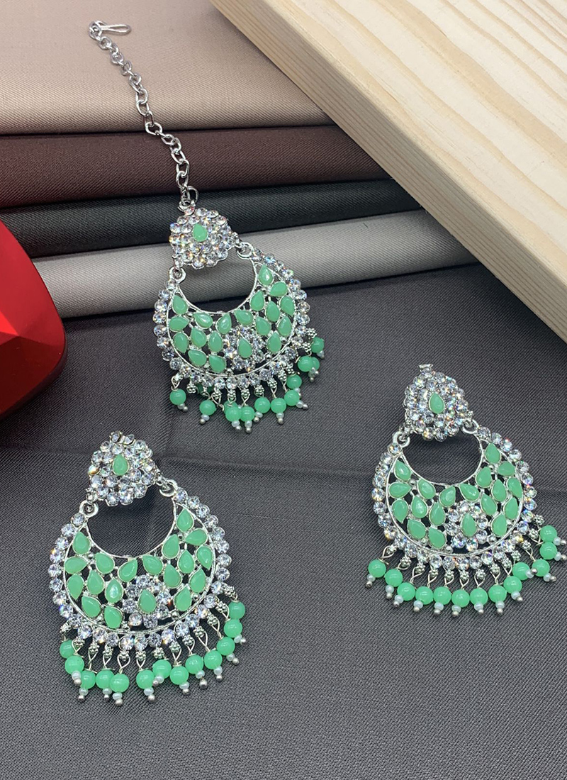 ANTICO Ethnic Wedding Bridal Casual Fancy Traditional PISTA GREEN Color  Oxidized Long Jhumka Earrings for Girls and Women