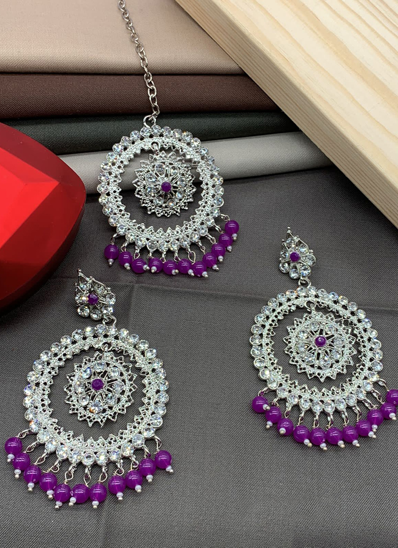 Buy Shop Now Purple Stone Earrings With Maang Tikka Online From Surat  Wholesale Shop.