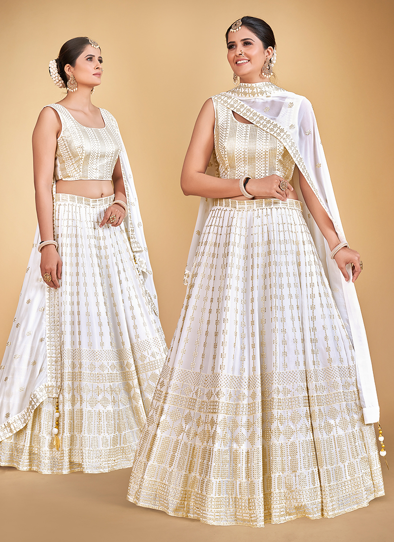Buy Wedding Wear White Sequins Work Georgette Ready To Wear Lehenga Choli  Online From Surat Wholesale Shop.