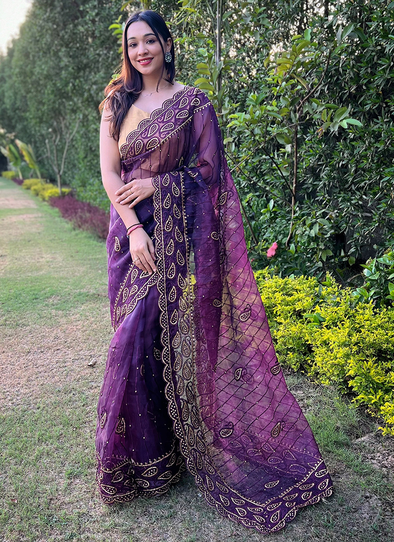 Purple party wear on sale saree