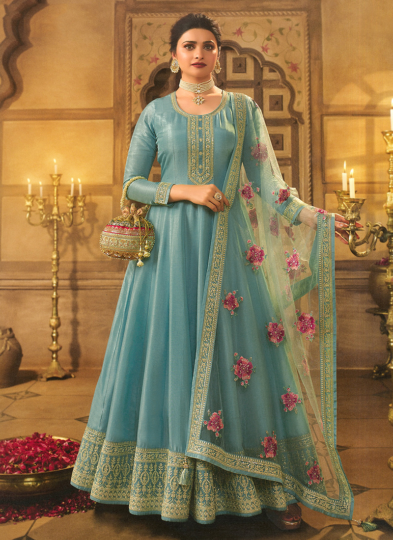 Buy Teal Blue Wedding Anarkali - Embroidered Anarkali Suit – Empress  Clothing