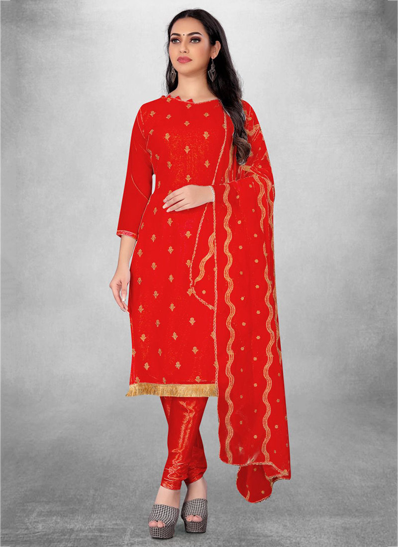 Buy Daily Wear Red Embroidery Work Georgette Churidar Suit