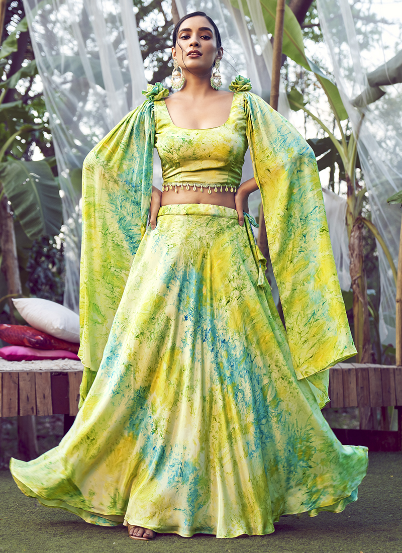 Embroidered Party Wear Silk Lime Green Lehenga Choli at Rs 1149 in Surat