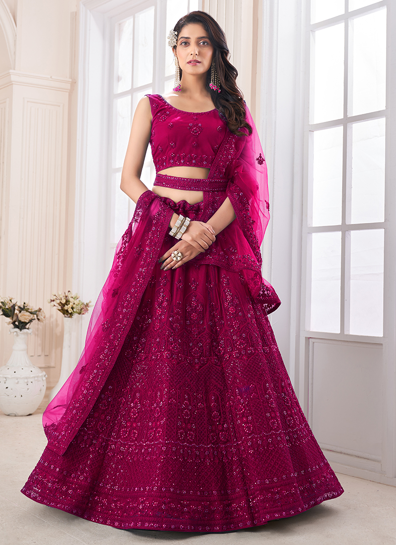 Buy Piquant Rani Velvet Lehenga Choli with Dori, Embroidered, Sequins and  Thread Work Online -