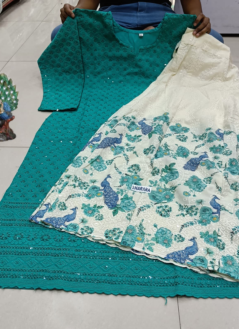 Festival Wear Firozi Chikankari Cambric Cotton Readymade Phulkari Suit KD193 1