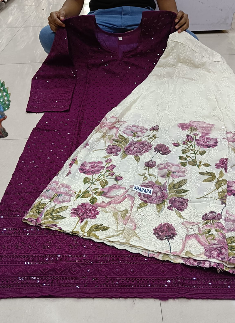 KCA's Sharara Dupatta Combo Pure Cotton Chikan Embrodied Kurtis With  Sequence Work - Sizes -38 40 42 44 46 48 Beautiful Kantha Emb… | Kurti,  Sharara, Indian fashion