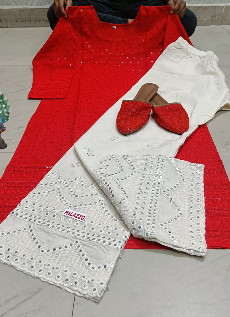 Buy Festival Wear Mustard Chikankari Cambric Cotton Kurti With Sharara  Online From Surat Wholesale Shop.