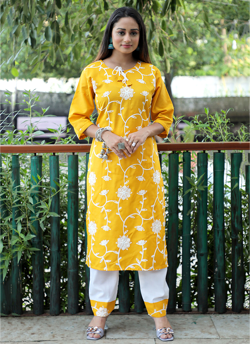 Buy Yellow Textured Kurti Online  RK India Store View