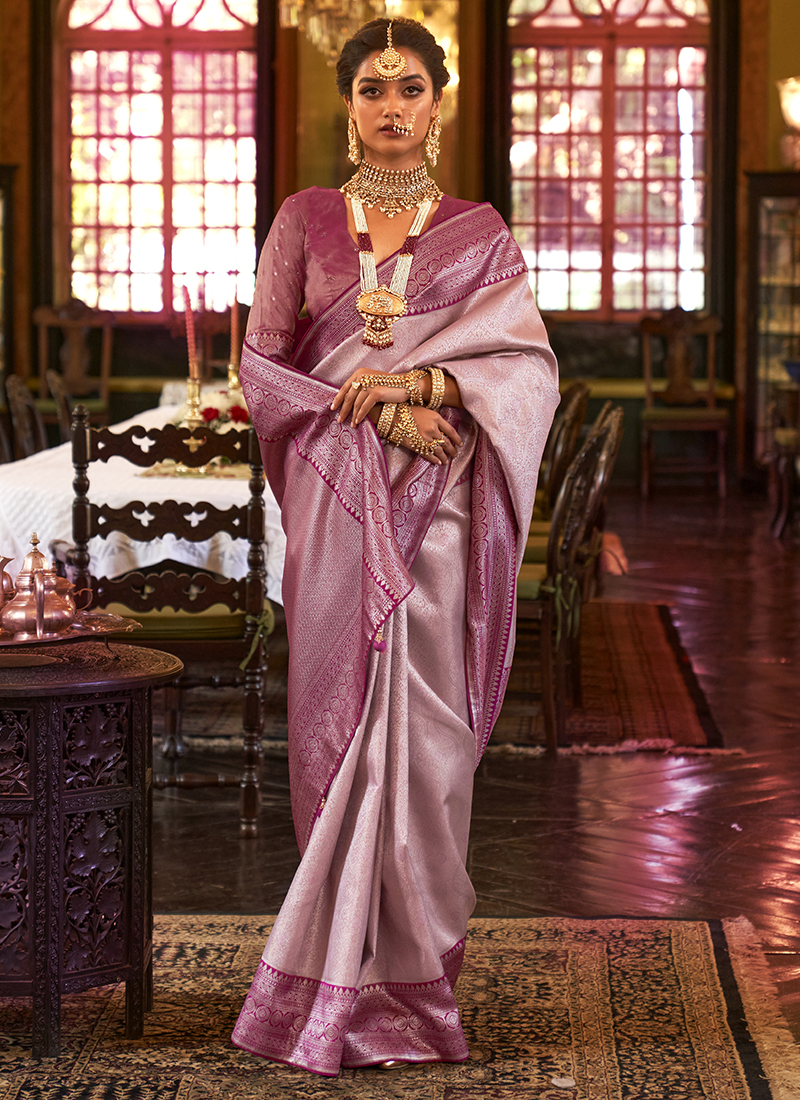 Entrancing Light Purple Silk Wedding Saree