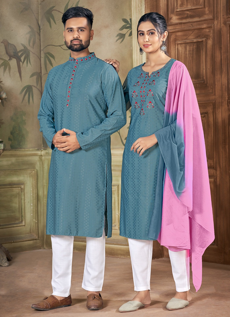 Buy Traditional Wear Grey Embroidery Work Pure Viscose Couple