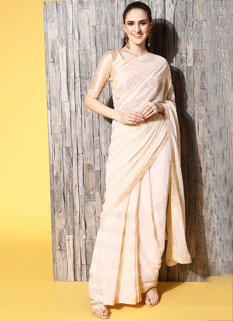 Beige Color Two Tone Georgette Saree