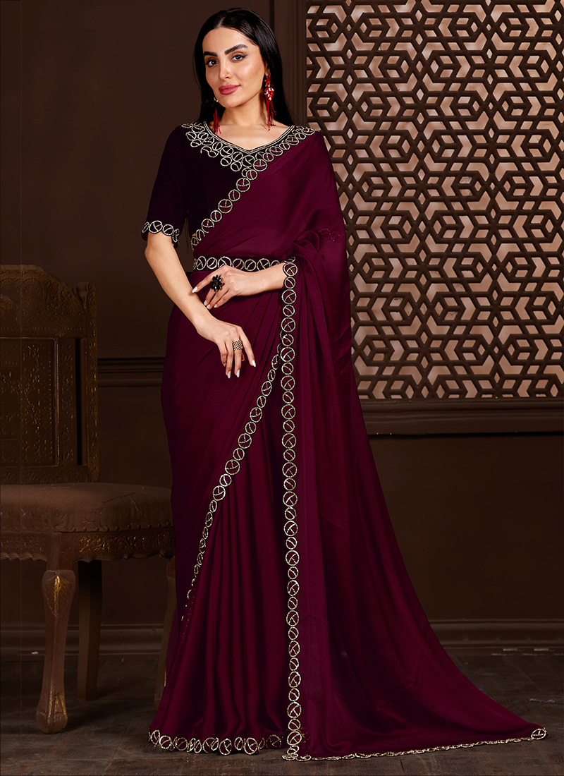 Wine Plain Saree – Surat supplier