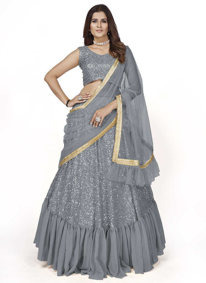 Silk circular lehenga choli in Grey colour 2165