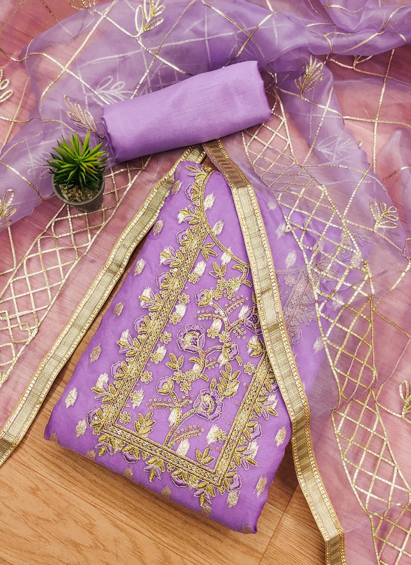 ISHIEQA's Pure Georgette Purple Chikankari-Gotta Dress Material-DC1602C | Lavender  color dress, Colorful dresses, Dress materials