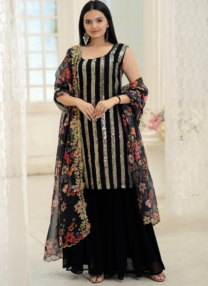 Buy Party Wear Black Sequins Work Georgette Readymade Salwar Suit Online From Surat Wholesale Shop