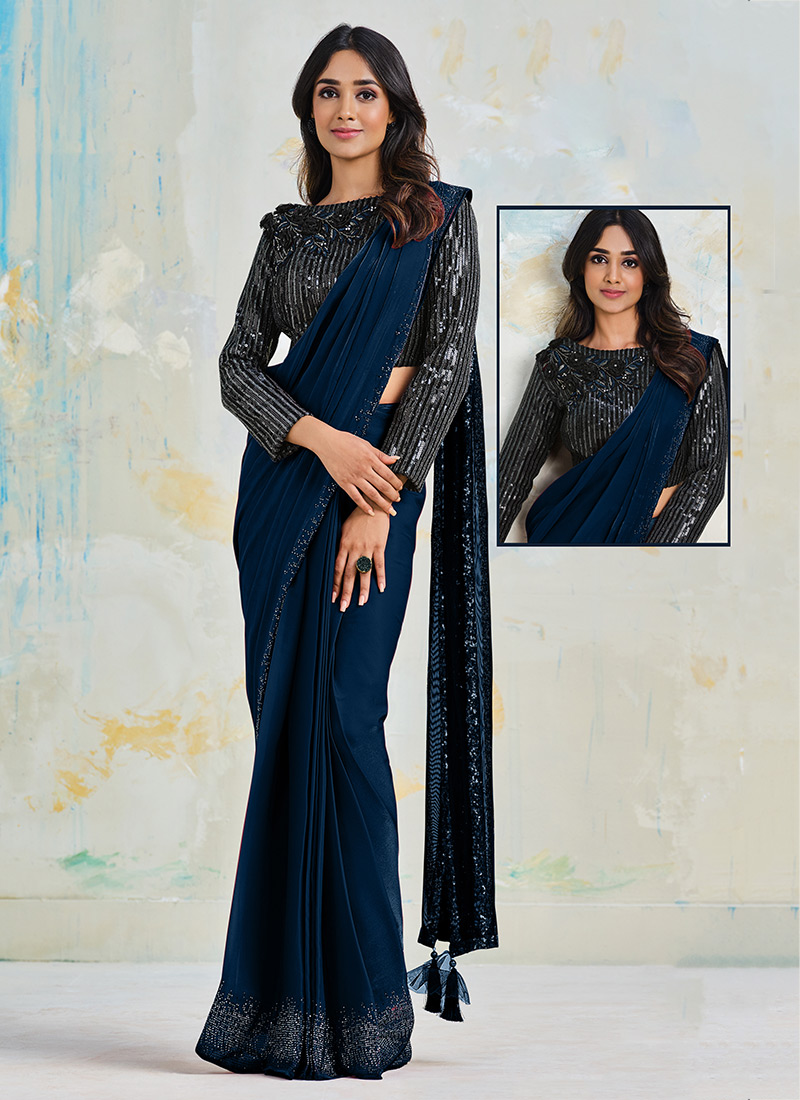 Navy Blue Drape Saree