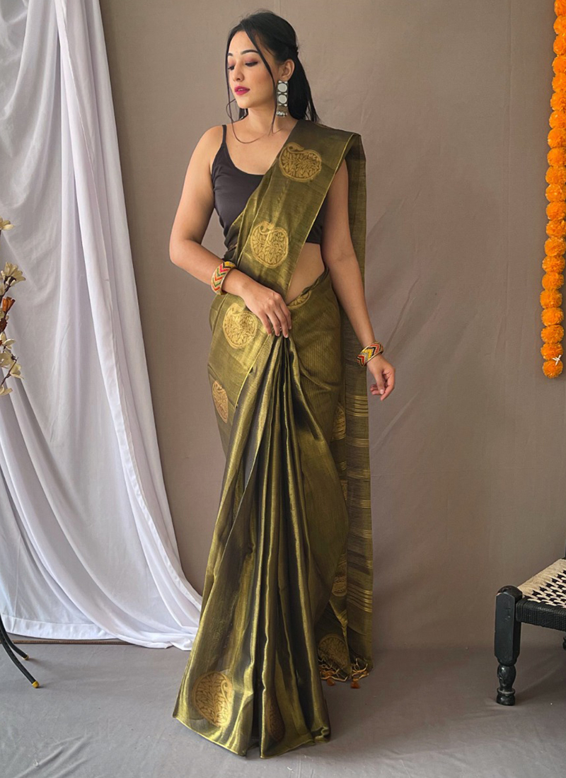 Green Tissue Silk Normal Drape Saree