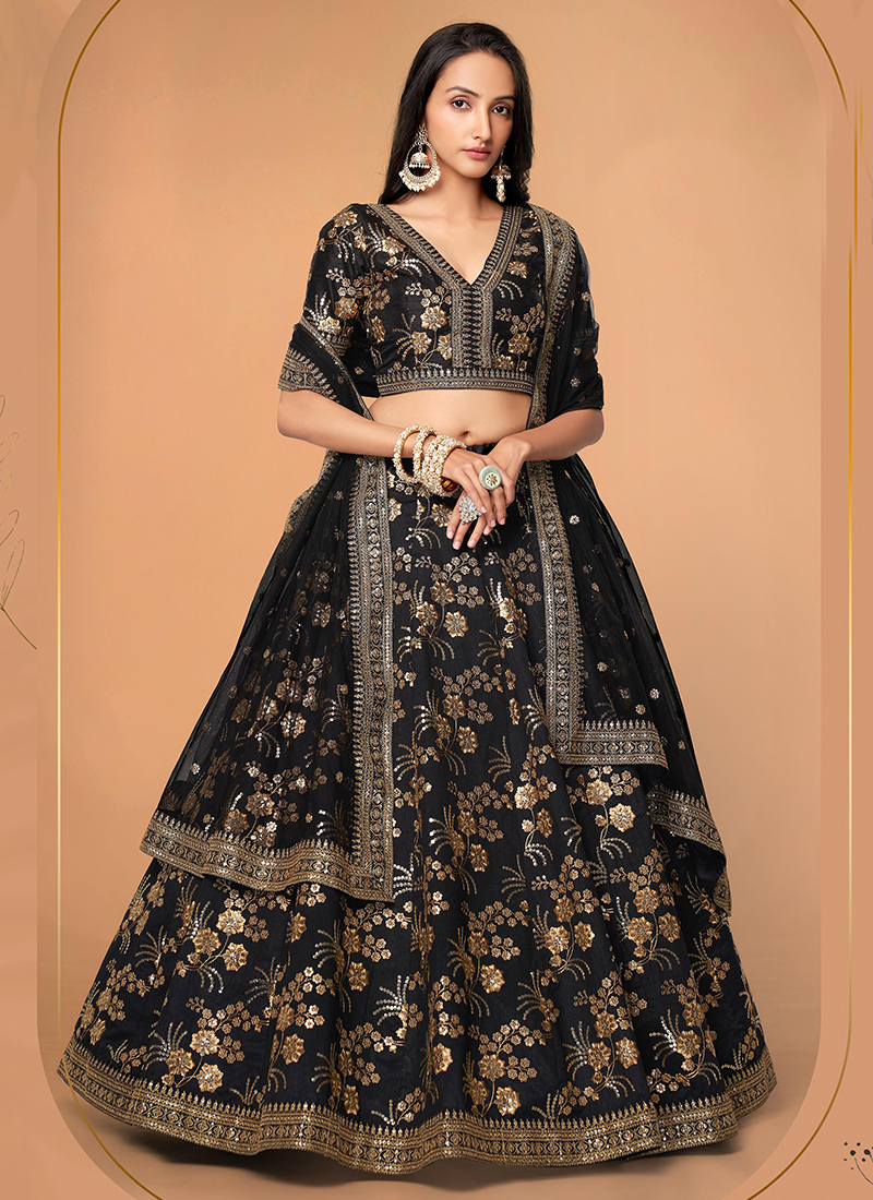 Amazing Black Color Georgette Base Wedding Wear Designer Lehenga – Fabvilla