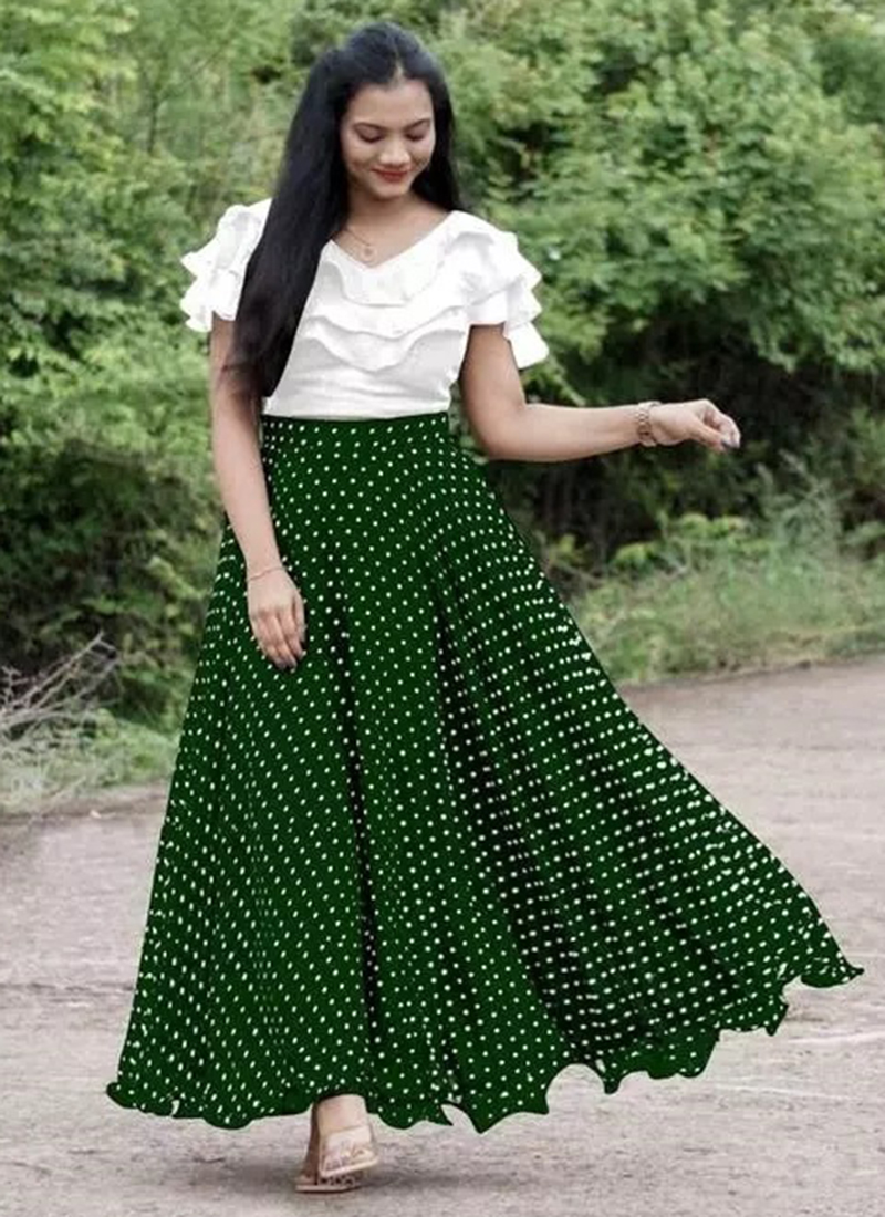 Udveksle Påhængsmotor tunnel Buy Party Wear Green Printed Georgette Top With Skirt Online From Surat  Wholesale Shop.