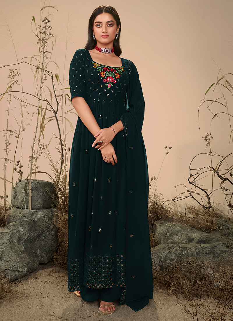green emerald velvet dress Elegant Dark Green V-Neck Embellished Eid Dress with Rhinestone & Beaded  Detailing