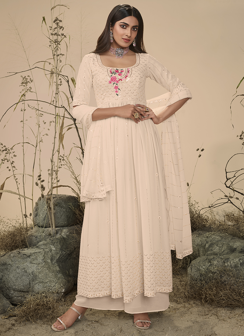 Buy Designer Off White Color Faux Georgette Fabric Anarkali Suit Online -  SALV3825 | Appelle Fashion