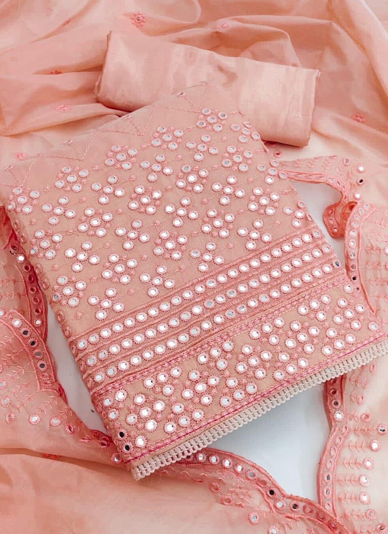 Buy Online Pink Mirror Work Bandhani Dress Material | Simple2Stylish
