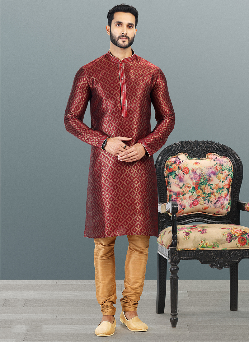 Banarasi Silk Kurta Pajama in Mustard Yellow