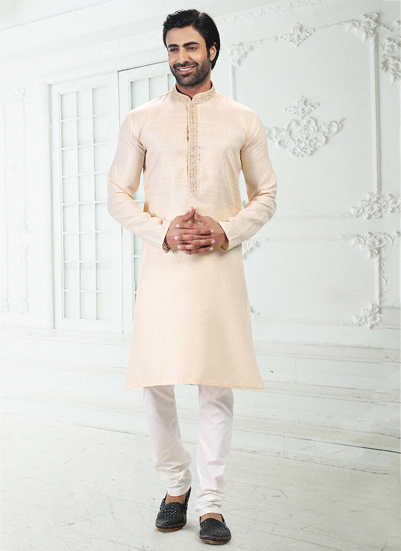 Buy Traditional Wear BAIGE Thread Work Linen Cotton Kurta Pajama Online